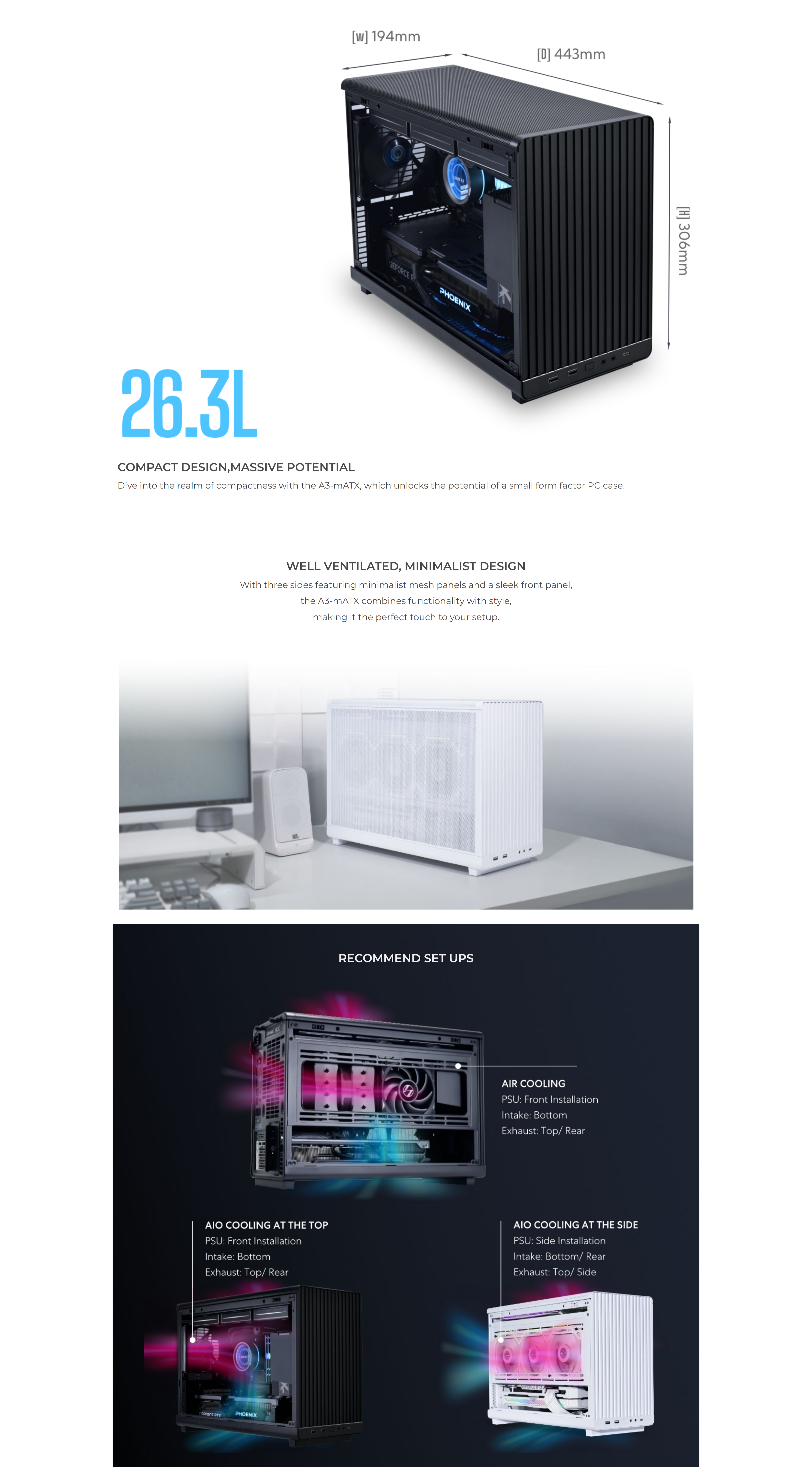 A large marketing image providing additional information about the product Lian Li A3 mATX Case - Black - Additional alt info not provided